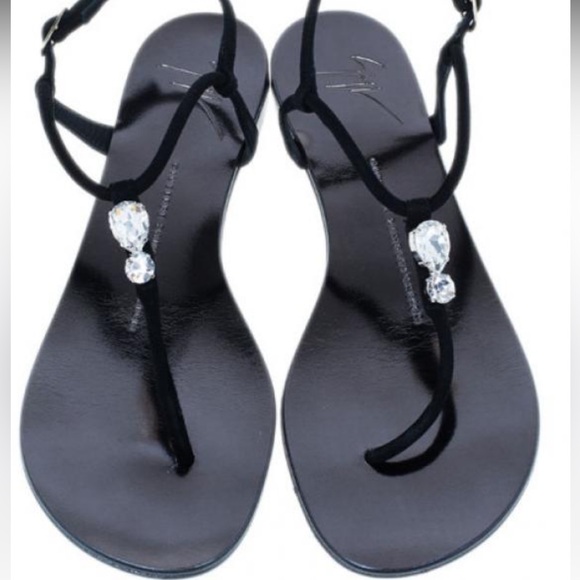 Giuseppe Zanotti Black Jeweled Flat Sandal 37 - Picture 1 of 4